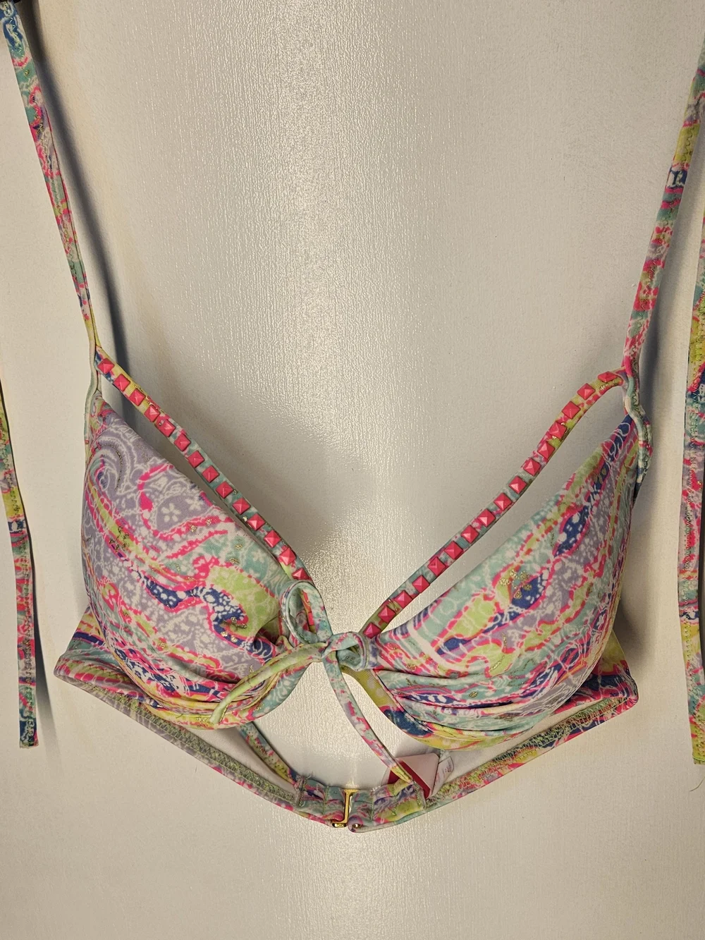 Victoria's Secret 32B Padded Underwire Halter Bikini Top Multicolor Abstract